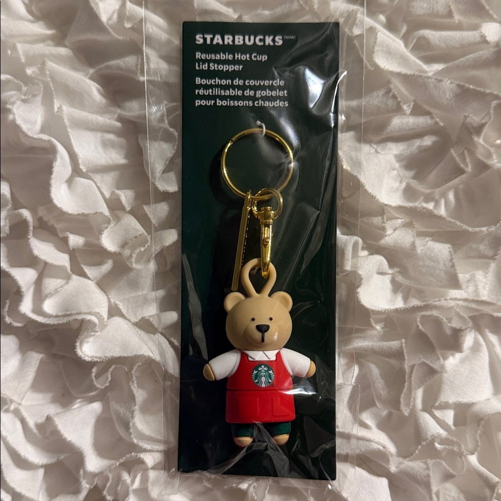 Starbucks Reusable Hot Cup Lid Stopper Barista Bear Red Apron